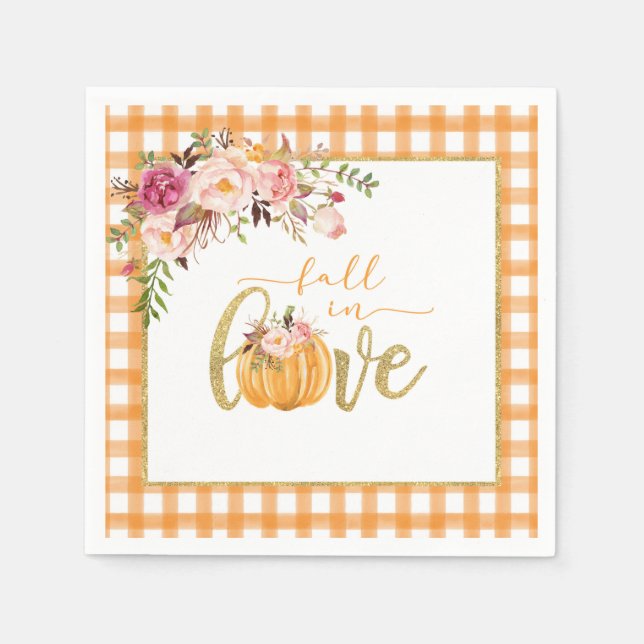 Verlieb dich Serviette - Orange Gingham (Vorderseite)