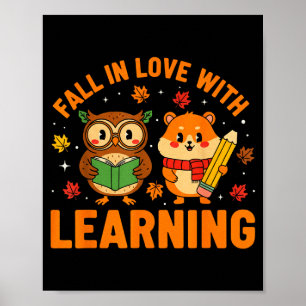 Verliebe dich in das Lernen Vintage Eule und Hamst Poster