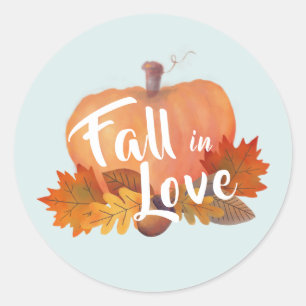 Verliebe dich Kürbis Herbst Blätter Blau Runder Aufkleber