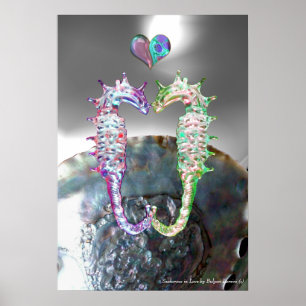 VERLIEBTE SEEPFERDCHEN ROSA FUCHSIE PERLMUTT POSTER
