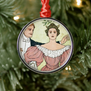 Verliebte unter dem Mistelzweig Silbernes Ornament
