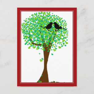 Verliebte Vögel im Baum der Herzen - Frühlingslieb Postkarte