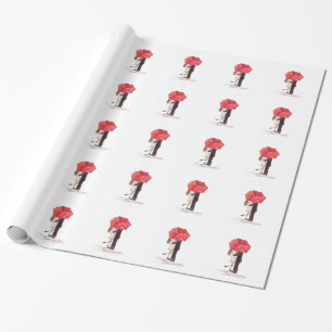 Verliebtes Paar unter rotem Schirm Aquarell Chic Geschenkpapier