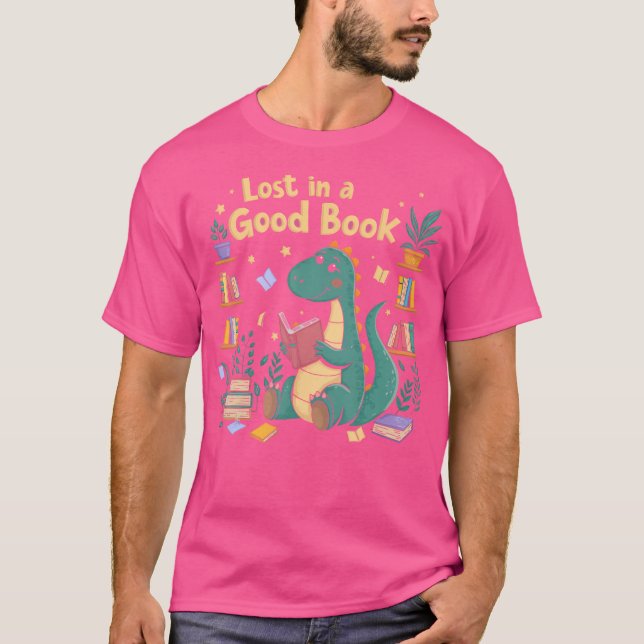 Verliert in einem guten Buch Dino Reader Niedlich  T-Shirt (Vorderseite)