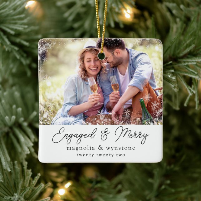Verlobt Merry Foto Snowflake Keepake Keramikornament (Baum)