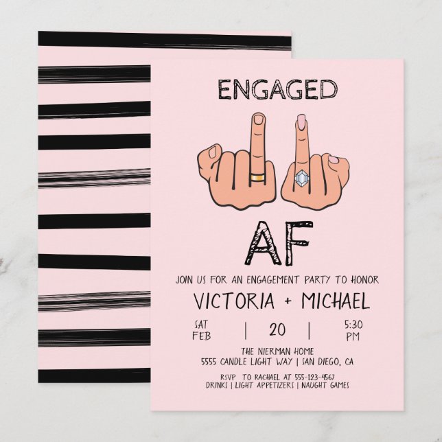 Verlobte AF Fantastische Engagement-Partei Einladung (Vorne/Hinten)