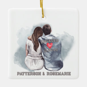 Verlobte Couple Cuddling - Romantische Rückansicht Keramikornament