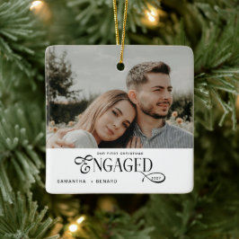 Verlobte Paare Foto Stilvolles erstes Weihnachten Keramikornament