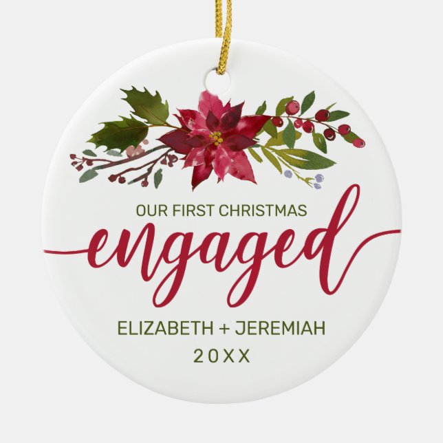 Verlobte Weihnachtsfarbe Poinsettia Keramik Ornament (Vorne)
