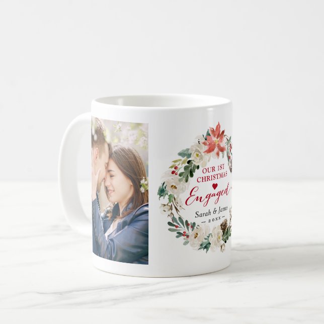 Verlobter Blumenstrauß zu Weihnachten 2 Fotos Kaffeetasse (Vorderseite Links)