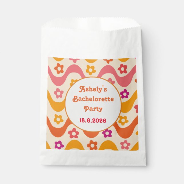 Verlobter Retro-70er-Junggeselinnen-Abschied Geschenktütchen (Vorderseite)