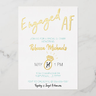 Verlobtes AF-Gold-Metallic-Script-Brautparty Folieneinladung