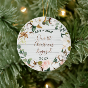 Verlobtes Eucalyptus-Wreath-Foto Keramik Ornament