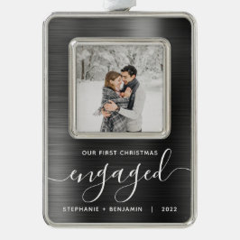 Verlobtes Foto Grau Brushed Metal Rahmen-Ornament Silber