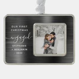 Verlobtes Foto Grau Brushed Metal Rahmen-Ornament Silber