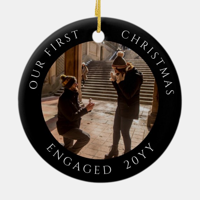 Verlobtes Foto zu Weihnachten Keepake Keramik Ornament (Hinten)