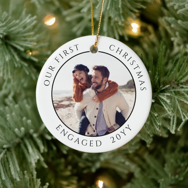 Verlobtes Foto zu Weihnachten Keepake Keramik Ornament (Baum)