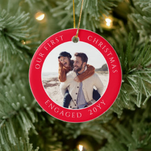 Verlobtes Foto zu Weihnachten Keepake Keramik Ornament