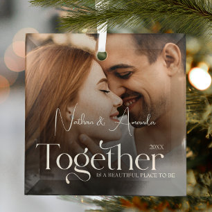 Verlobtes, Minimalistisches Foto Ornament Aus Glas