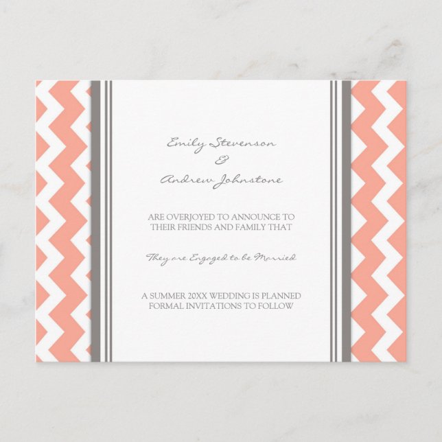 Verlobung Ankündigung Postcard Coral Gray (Vorderseite)