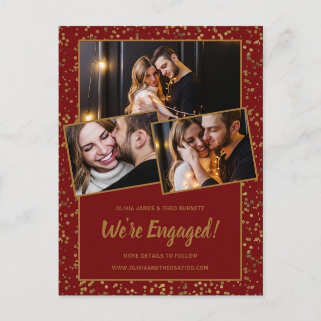 Verlobung Ankündigung Red Gold 3 Foto Postkarte (Vorderseite)
