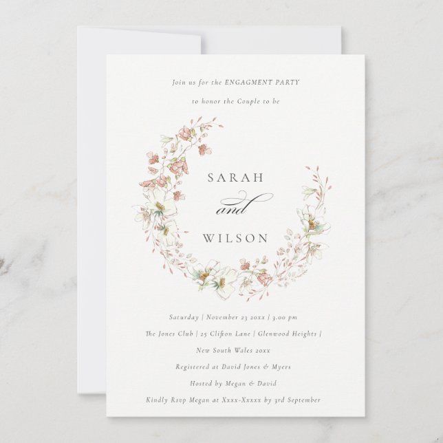 Verlobung Blush White Wiadow Floral Wreath laden Dankeskarte (Vorderseite)