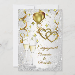 Verlobung Champagner Herzen Gold Silber Einladung