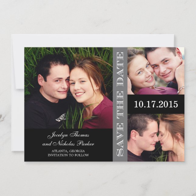Verlobung Collage Save the Date Card - Grau (Vorderseite)