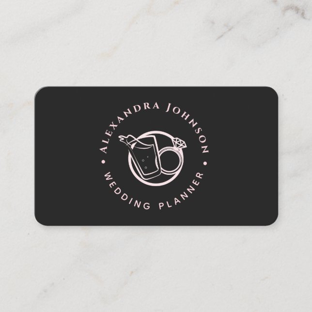Verlobung Diamond Ring & Drink Logo Hochzeitsthema Visitenkarte (Vorderseite)