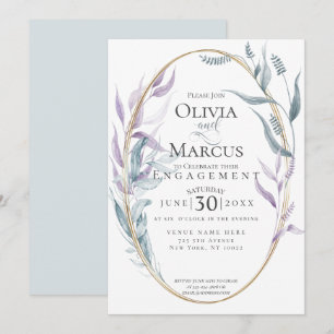 Verlobung   Dusty Blue und Violet Foliage Einladung