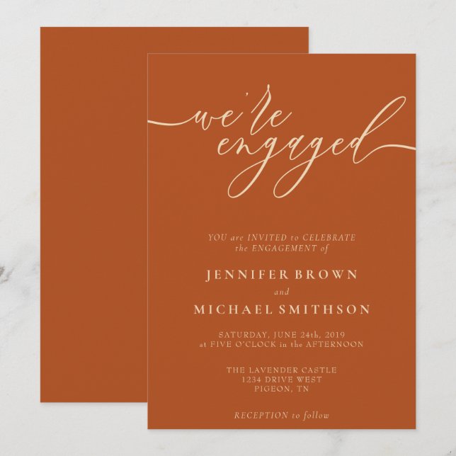 Verlobung Einfache Terracotta Einladung (Vorne/Hinten)