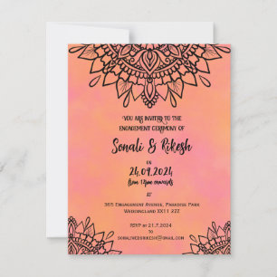 Verlobung Einladung Mandala Pink & Orange Karte