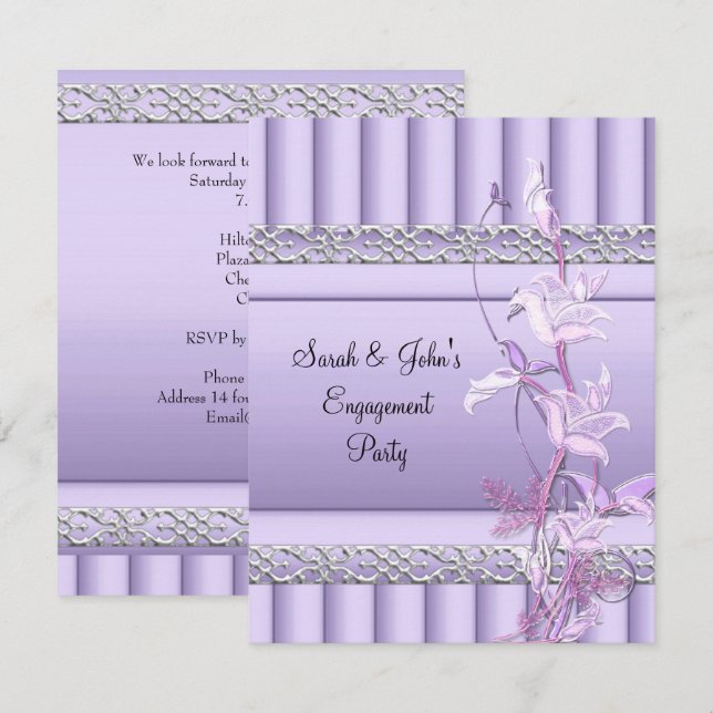 Verlobung Elegante Soft Hübsch Lilac Floral Einladung (Vorne/Hinten)