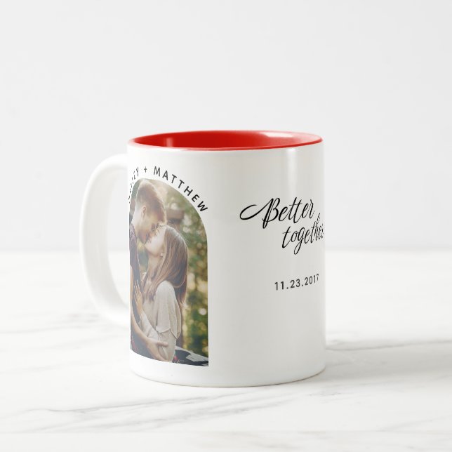 Verlobung-Foto besser zusammenführen Zweifarbige Tasse (Vorderseite Links)