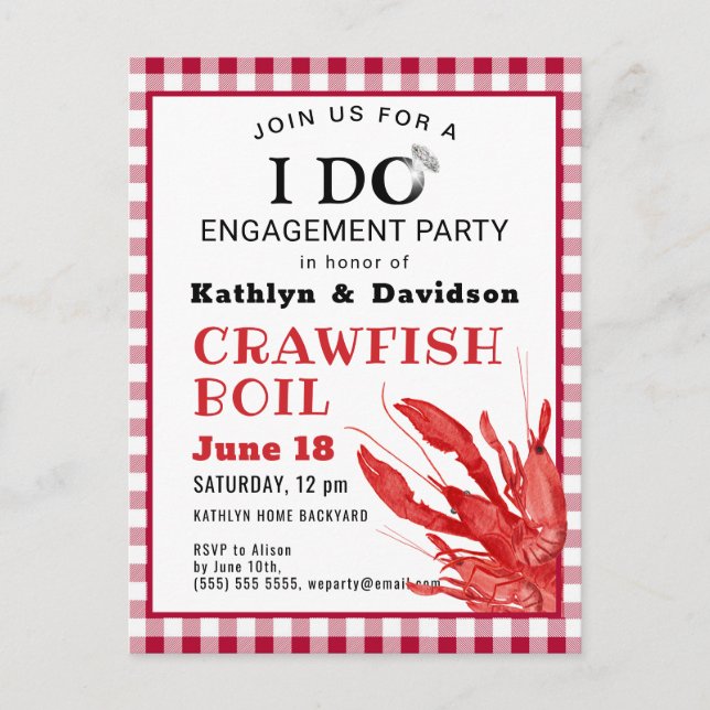 Verlobung Foto Crawfish Boil Party Einladung Postkarte (Vorderseite)