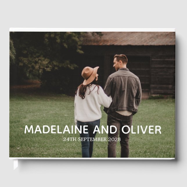 Verlobung Foto Elegante Einfache Keepake Gästebuch (Vorderseite)
