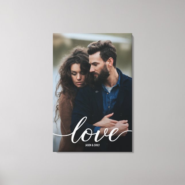 Verlobung Foto mit Namen Portrait Liebe Script Leinwanddruck (Vorderseite)