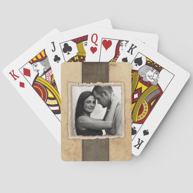 Verlobung Foto Rustikale Vintage Hochzeit Spielkarten (Rückseite)