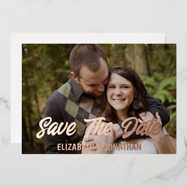 Verlobung Foto Save the Date Folieneinladung (Vorderseite/Rückseite)