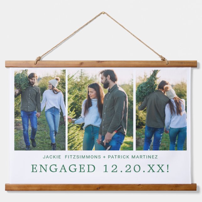 Verlobung Keepake Geschenk 3 Foto Wandteppich Mit Holzrahmen (Vorne)