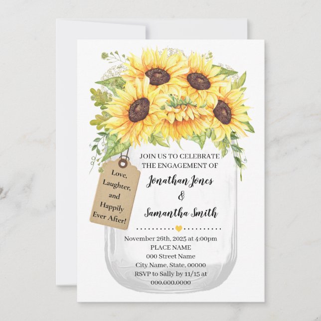 Verlobung Mason Jar Sonnenblumen Parade Hochzeit Einladung (Vorderseite)