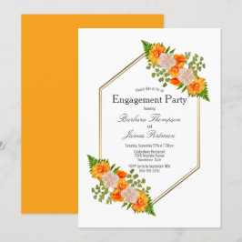 Verlobung Orange Floral Gold Frame Einladung