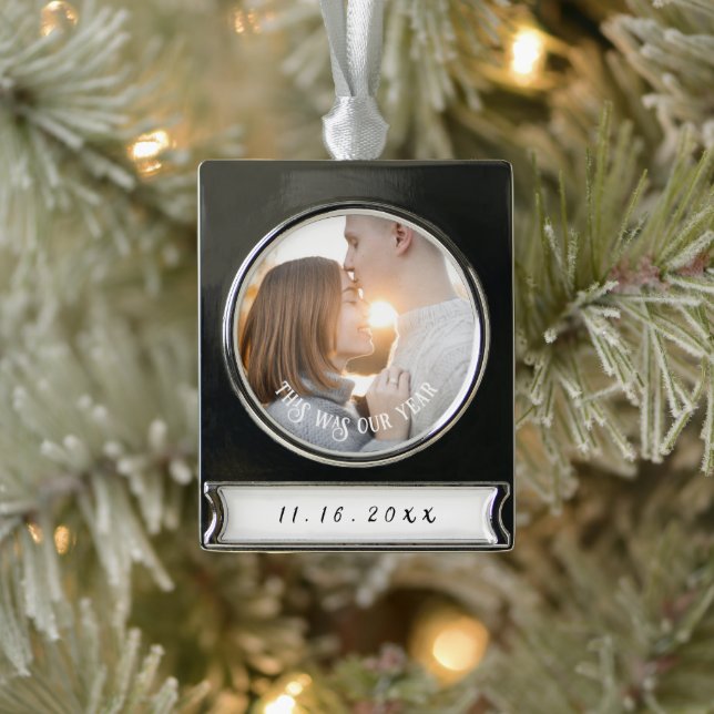 Verlobung Paare Foto Banner-Ornament Silber (Baum)