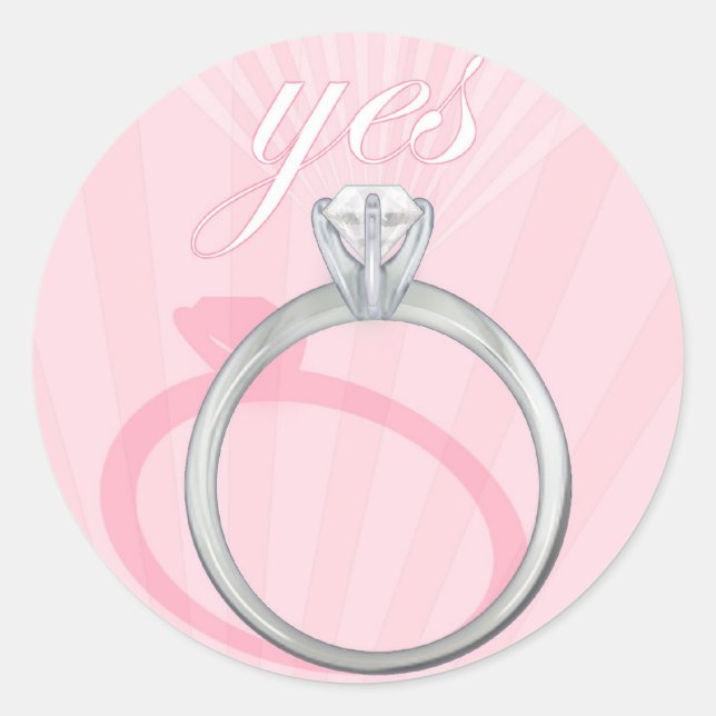 Verlobung Ring "Ja" - Rosa Runder Aufkleber (Vorderseite)