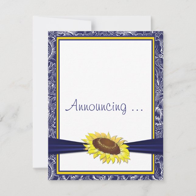 Verlobung Royal Blue and Yellow Sunflowers Ankündigung (Vorderseite)
