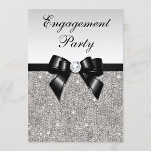Verlobung Silver Sequins Black Bow Einladung