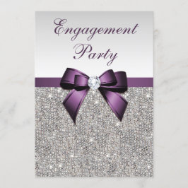 Verlobung Silver Sequins Violet Bow Einladung