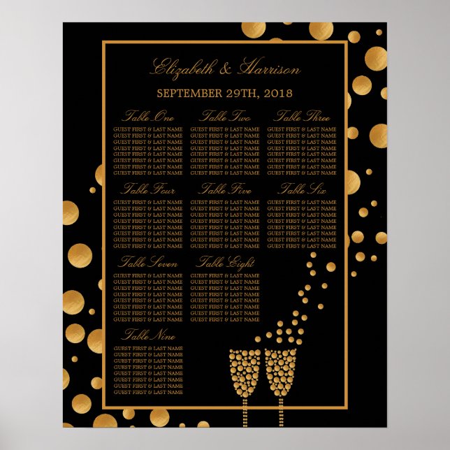 Verlobung-Sitzkarte für Gold Champagner Poster (Vorne)