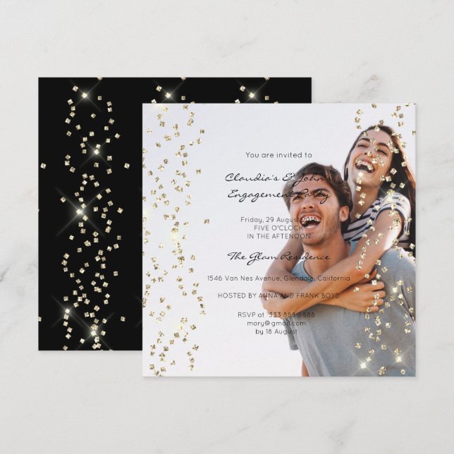 Verlobung Spark Foto Confetti Champaigne Einladung (Vorne/Hinten)