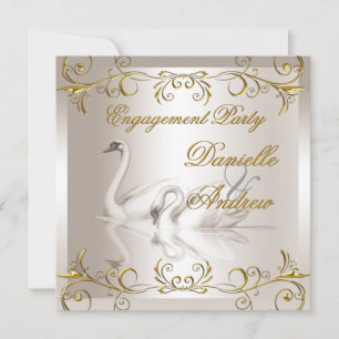 Verlobung Swans Gold Sepia Elegantes Party Einladung